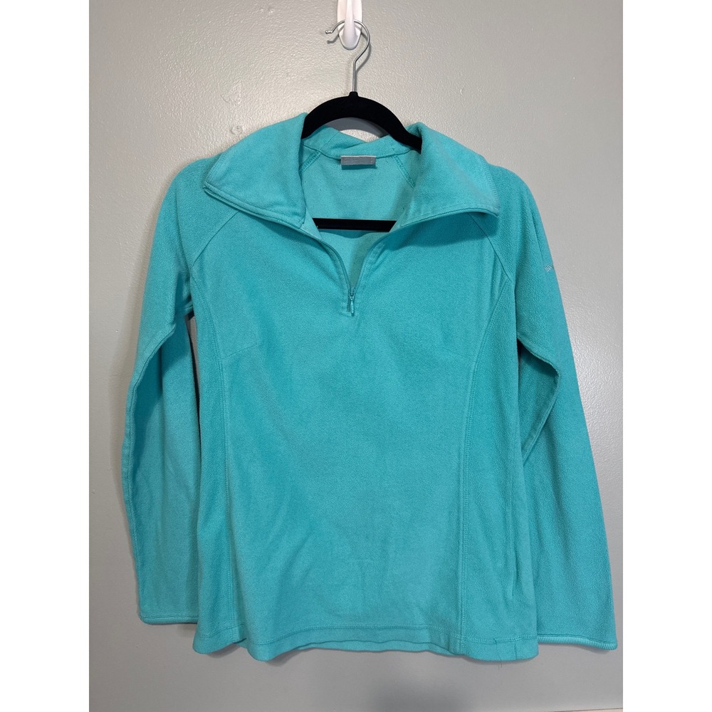 Columbia Fleece Pullover Women Small Turquoise Good Quarter Zip Raglan Sleeves
